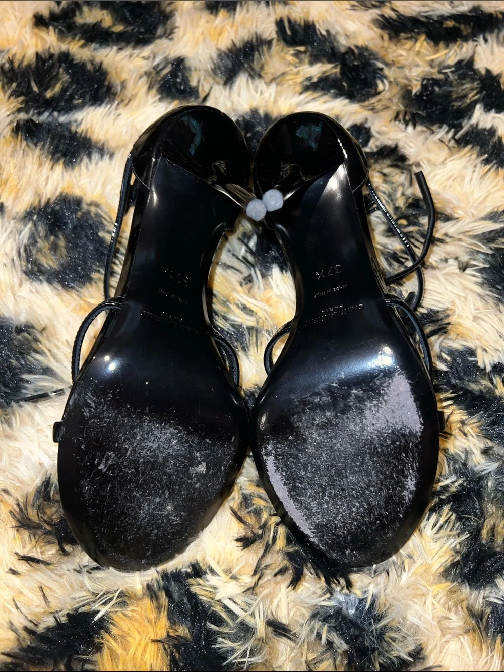 Saint Laurent Black Patent Leather Cassandra Sandal Heels 37.5 - Picture 6 of 16